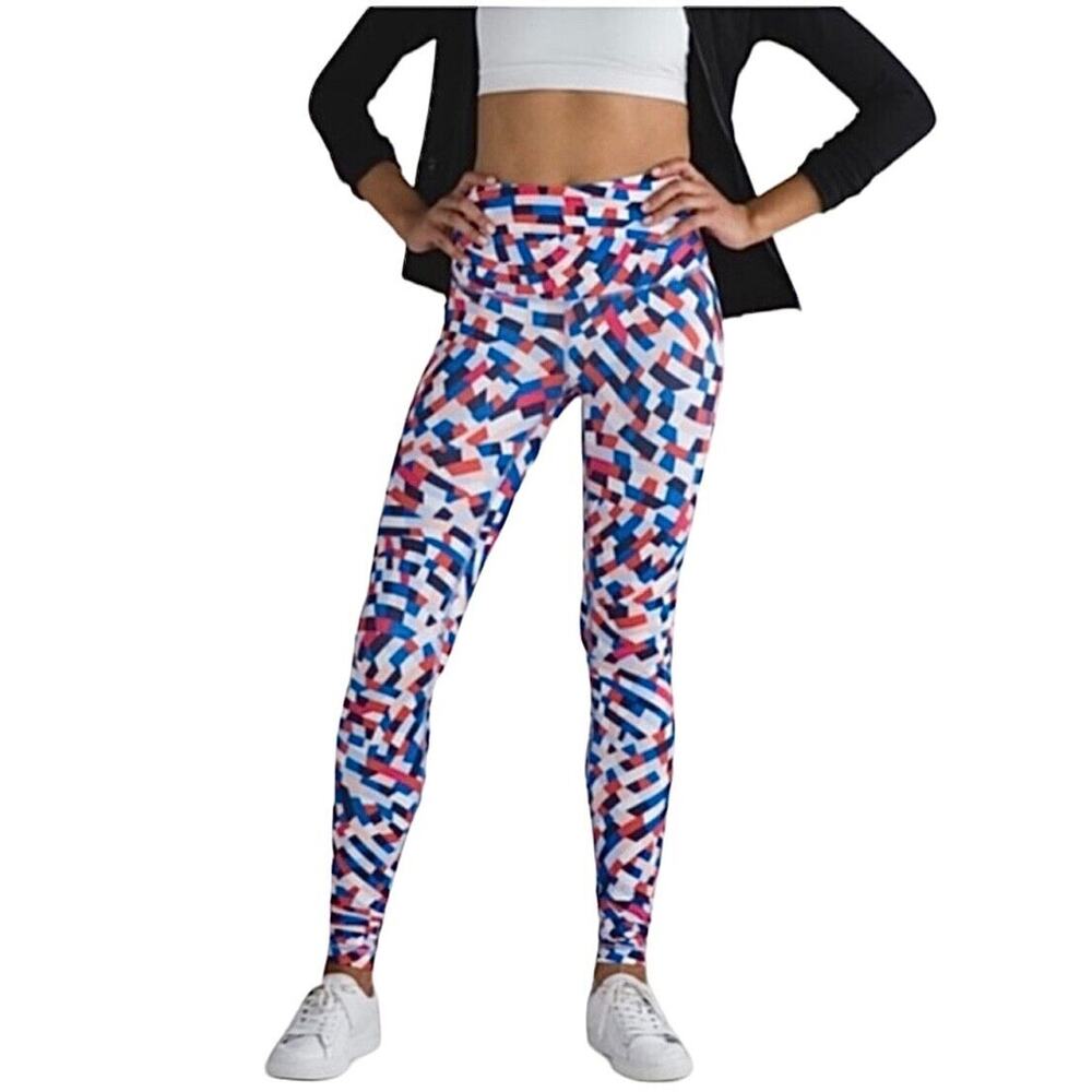 Lululemon Wunder Under Multi Blue Red White Geometric Capoeira Leggings 8